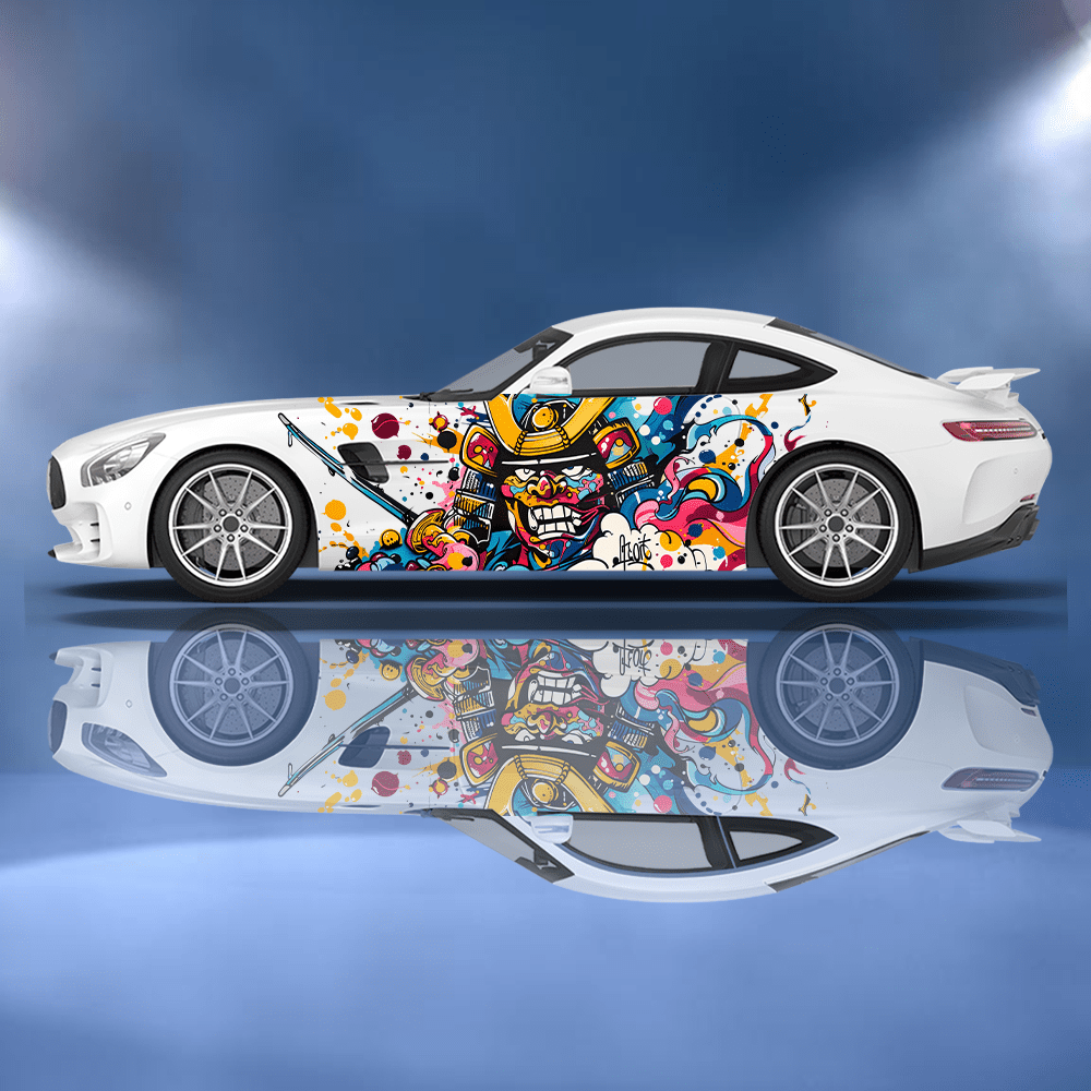 Car Accessories Japanese - Colored Japanese Samurai Graffiti Car Vinyl